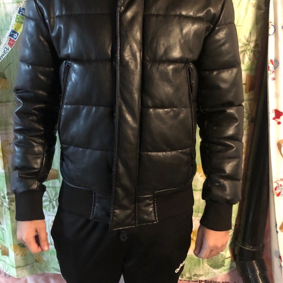 DKNY Faux Leather Bomber Jacket - Picture 3 of 8